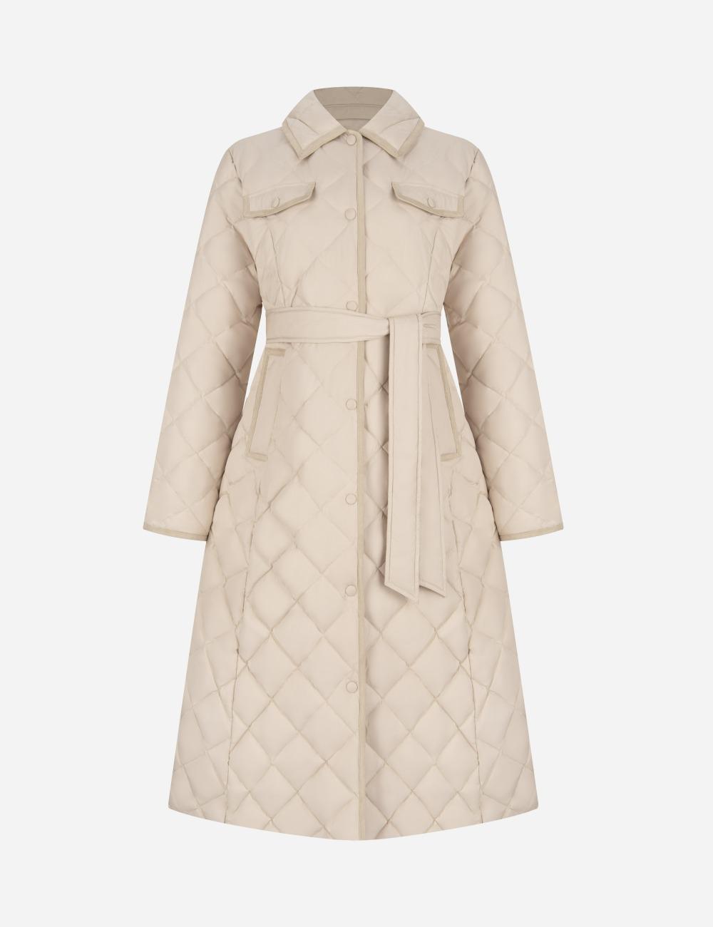 Diamond Quilting Padded Coat_Beige