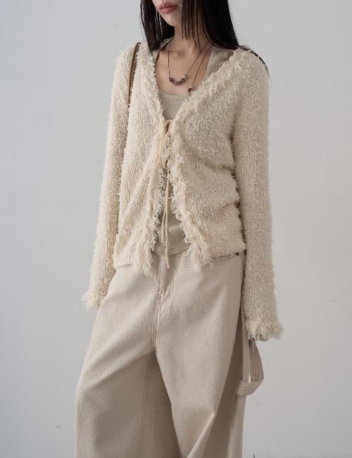 fluffy fringe ribbon cardigan