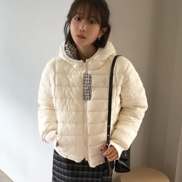 [쁨이 pick]Hood Check Light Puffer Jacket-Ivory