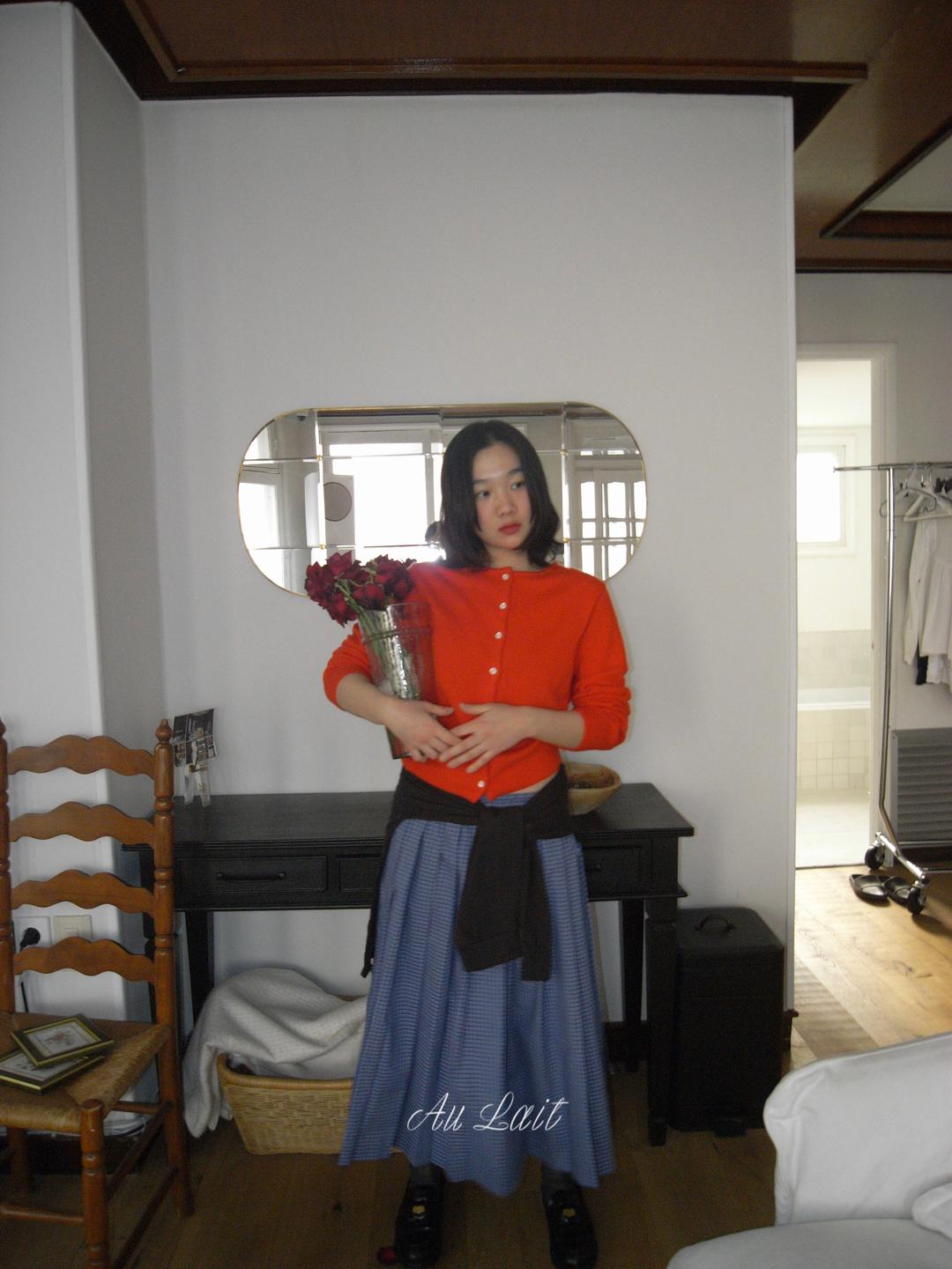 [AU LAIT MADE] MILD CHECK SKIRT (BLUE)