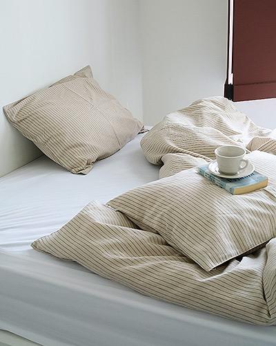 페이퍼 리넨 코튼 스트라이프 침구(오트밀-네이비스트라이프)