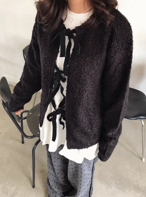 글리터 울 리본가디건