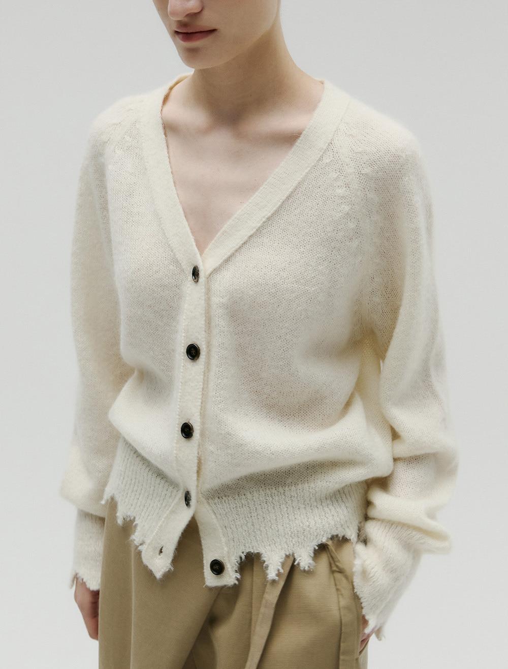 [1st REORDER] MOHAIR DESTROYED CARDIGAN [IVORY]