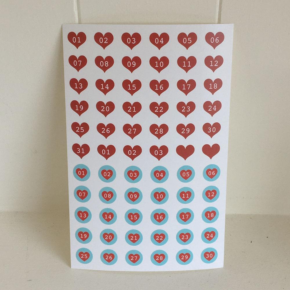 vintage heart numbering sticker