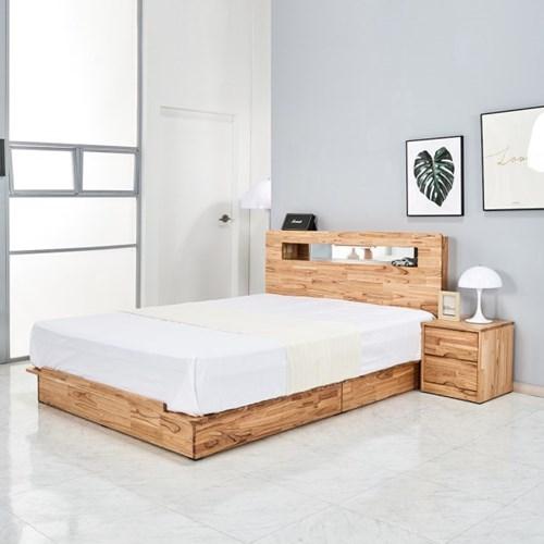 참죽 원목 평상형 침대 프레임 조명헤드