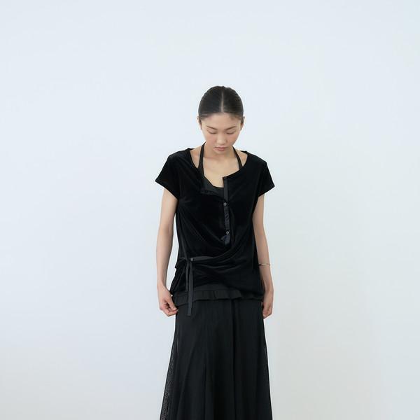 ribbon detail cardigan (black velvet)