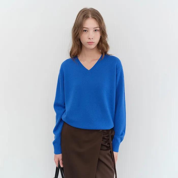UNISEX CASHMERE V-NECK SWEATER BLUE_UDSW5C105B2