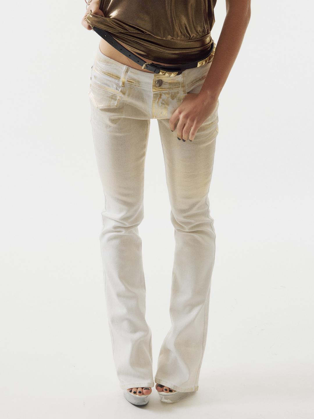 Metallic Bootcut Denim White/Gold