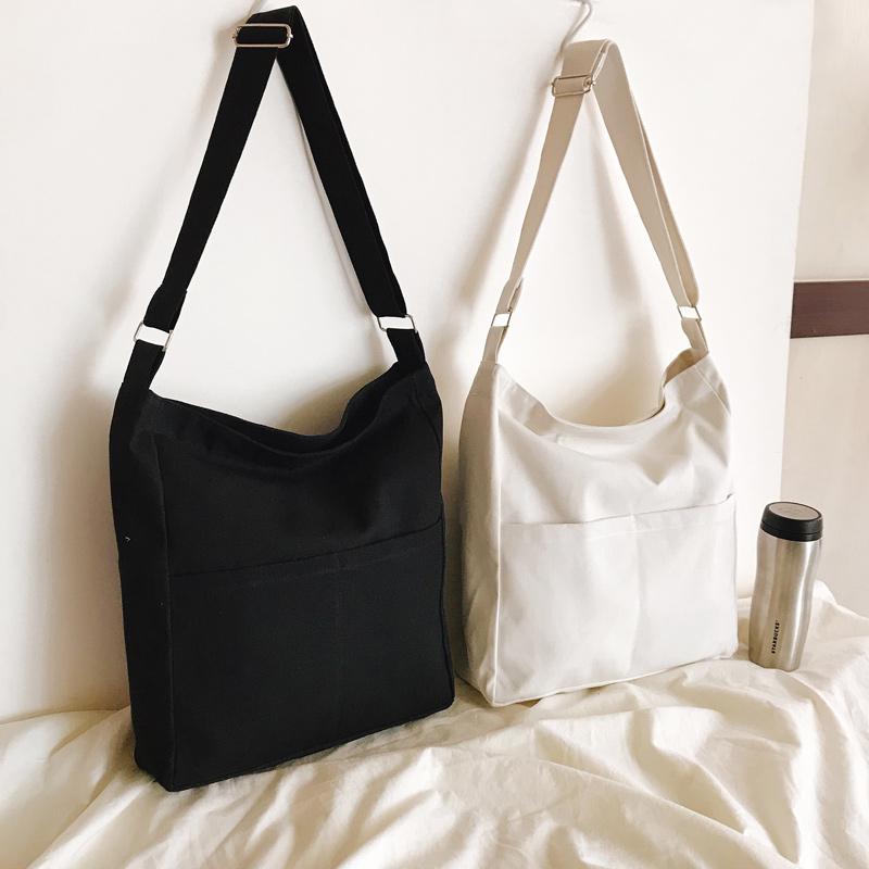 (특가)헤븐 캔버스 투포켓 크로스 무지 지퍼 에코백