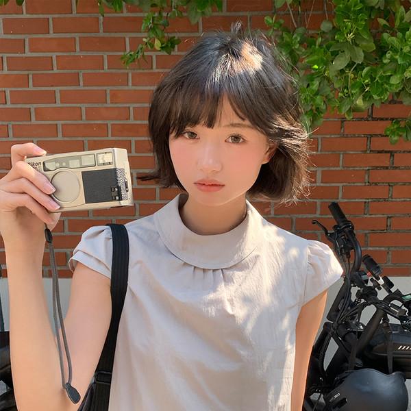 MAP Tea Gray Collar Irregular Bottom Short Sleeve Dress