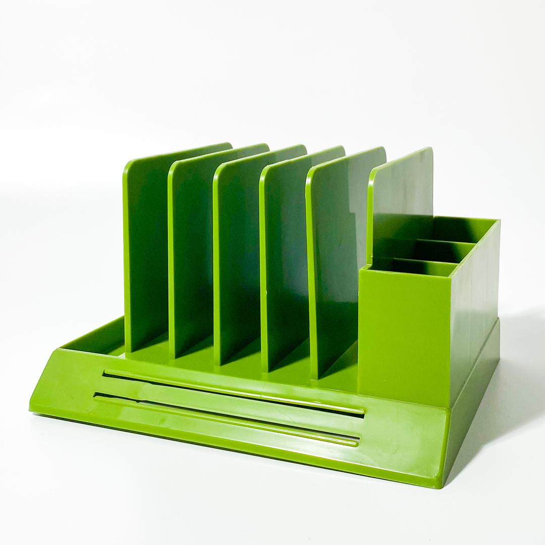 vintage plastic desk organizer green