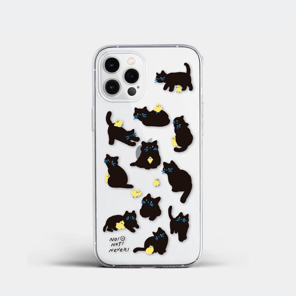 검정고양이와 병아리 - 아이폰 iphone 갤럭시 노트 galaxy note s23 클리어 폰케이스 젤하드