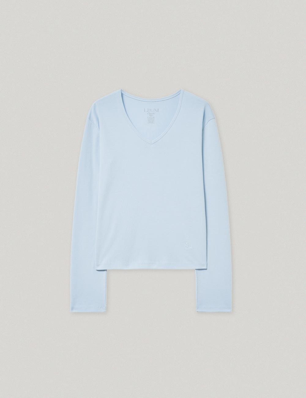 Margot V Neck Cotton Top_Baby Blue