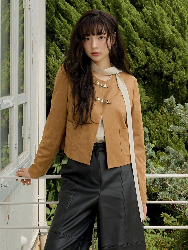 라운드넥 스웨이드 크롭 자켓 OL5XJ2050