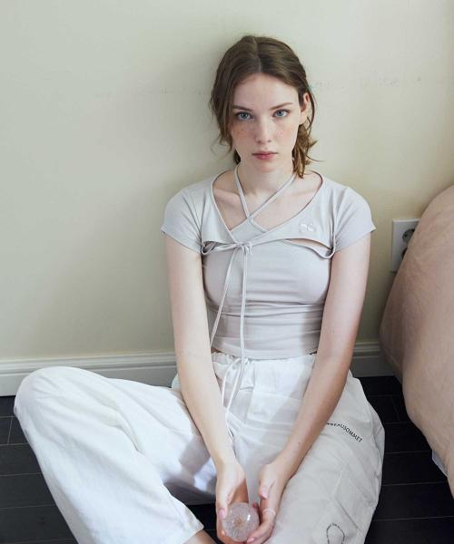 볼레로 레이어드 리본 탑 (크림베이지)