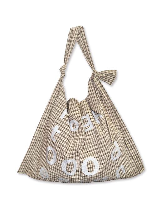 000디자인 코튼 체크 타이 백 / 올리브