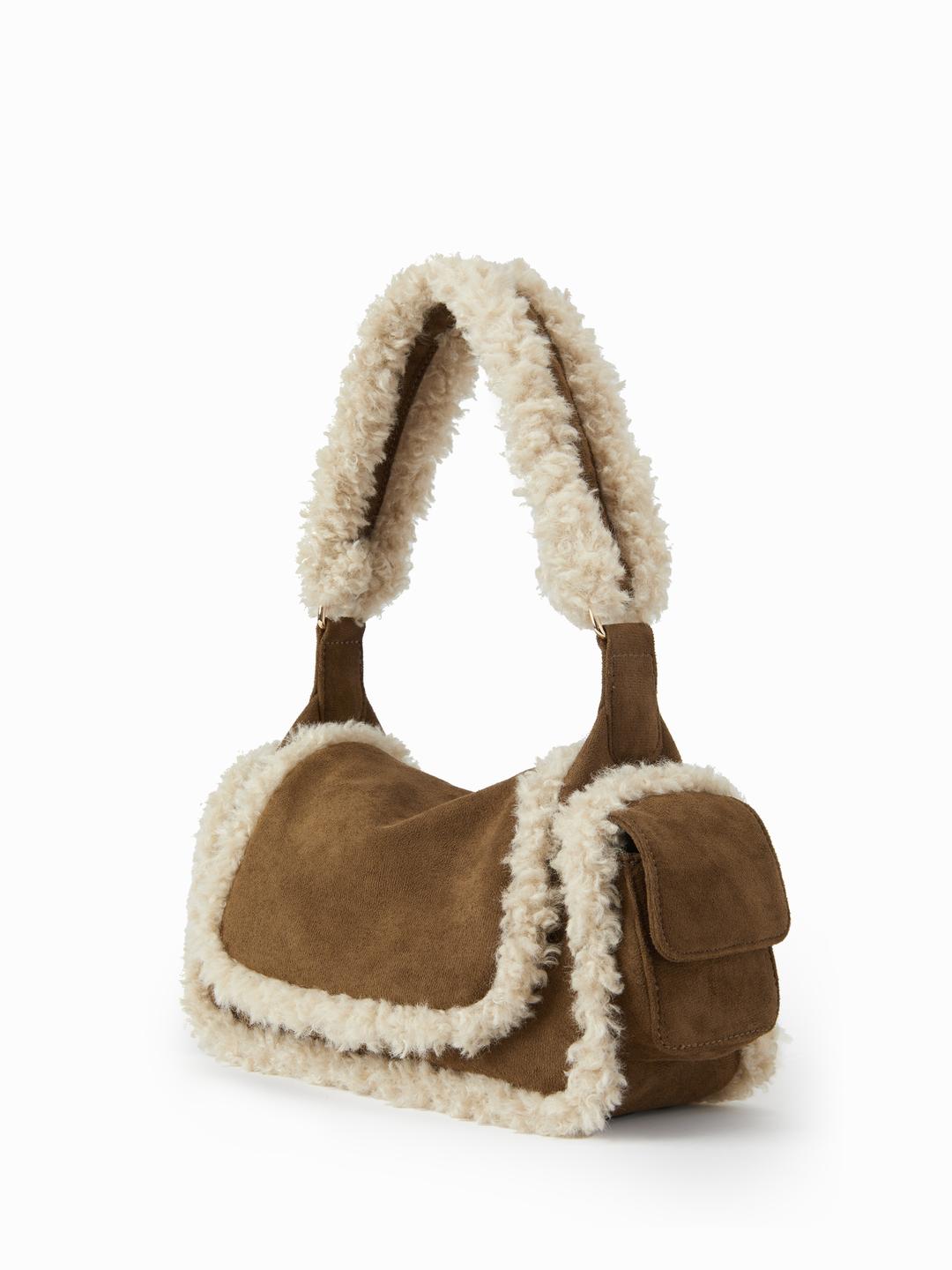 FAUX FUR TRIM SHOULDER BAG