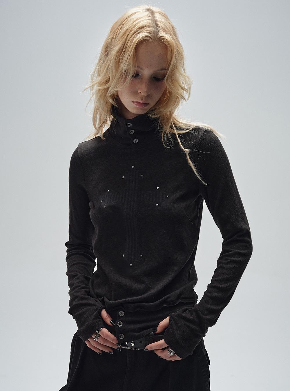 High Neck Long Sleeve Layered T-Shirt