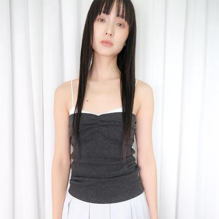 레이어드 소프트 니트 캐미솔 _차콜