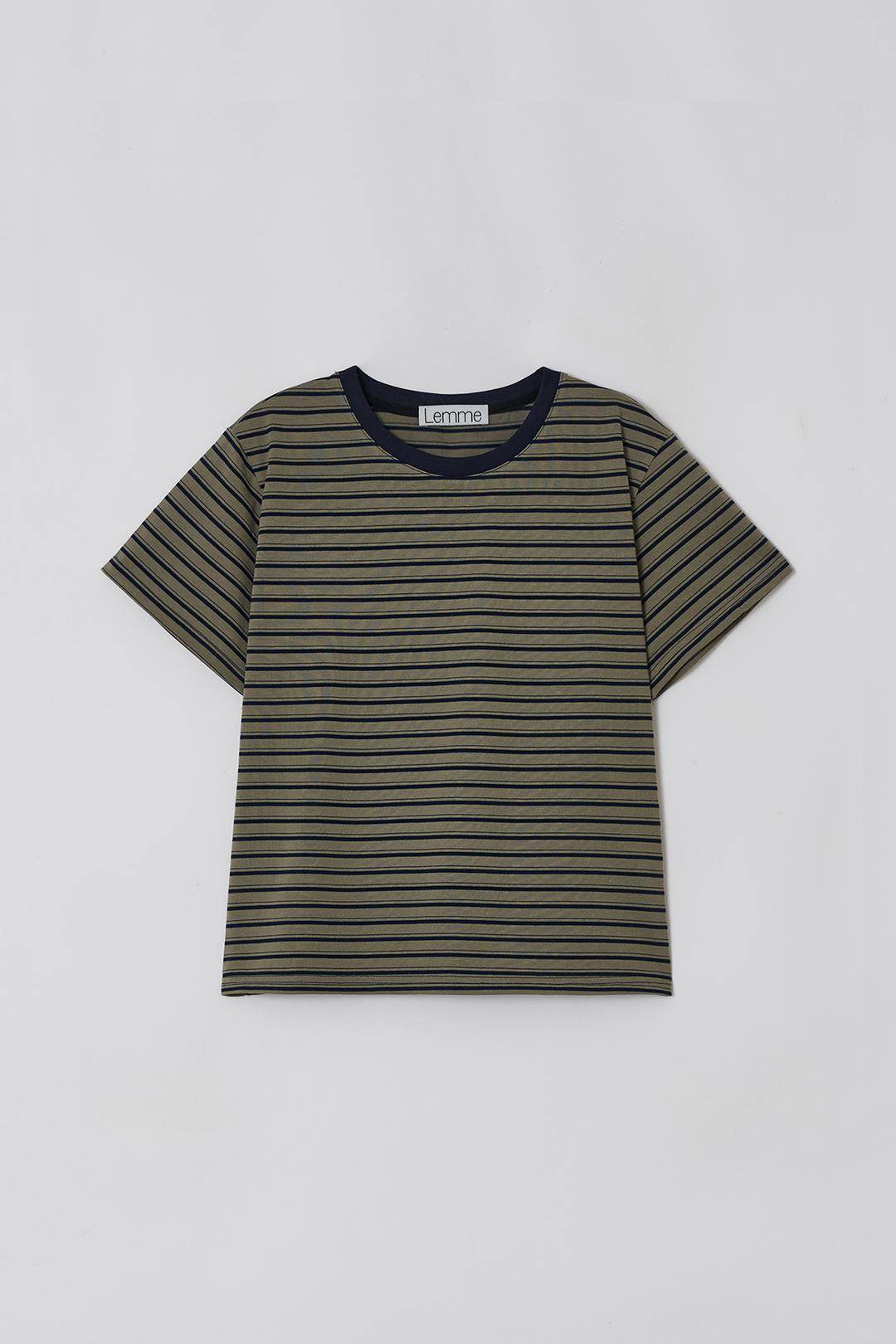 COTTON STRIPE T-SHIRTS , KHAKI