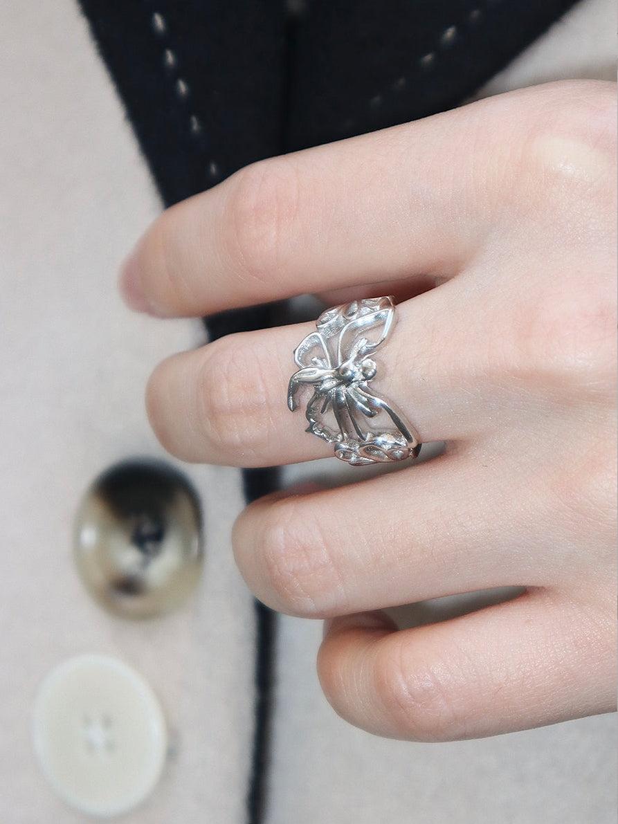 Butterfly Ring 925 Silver - grey 内径14