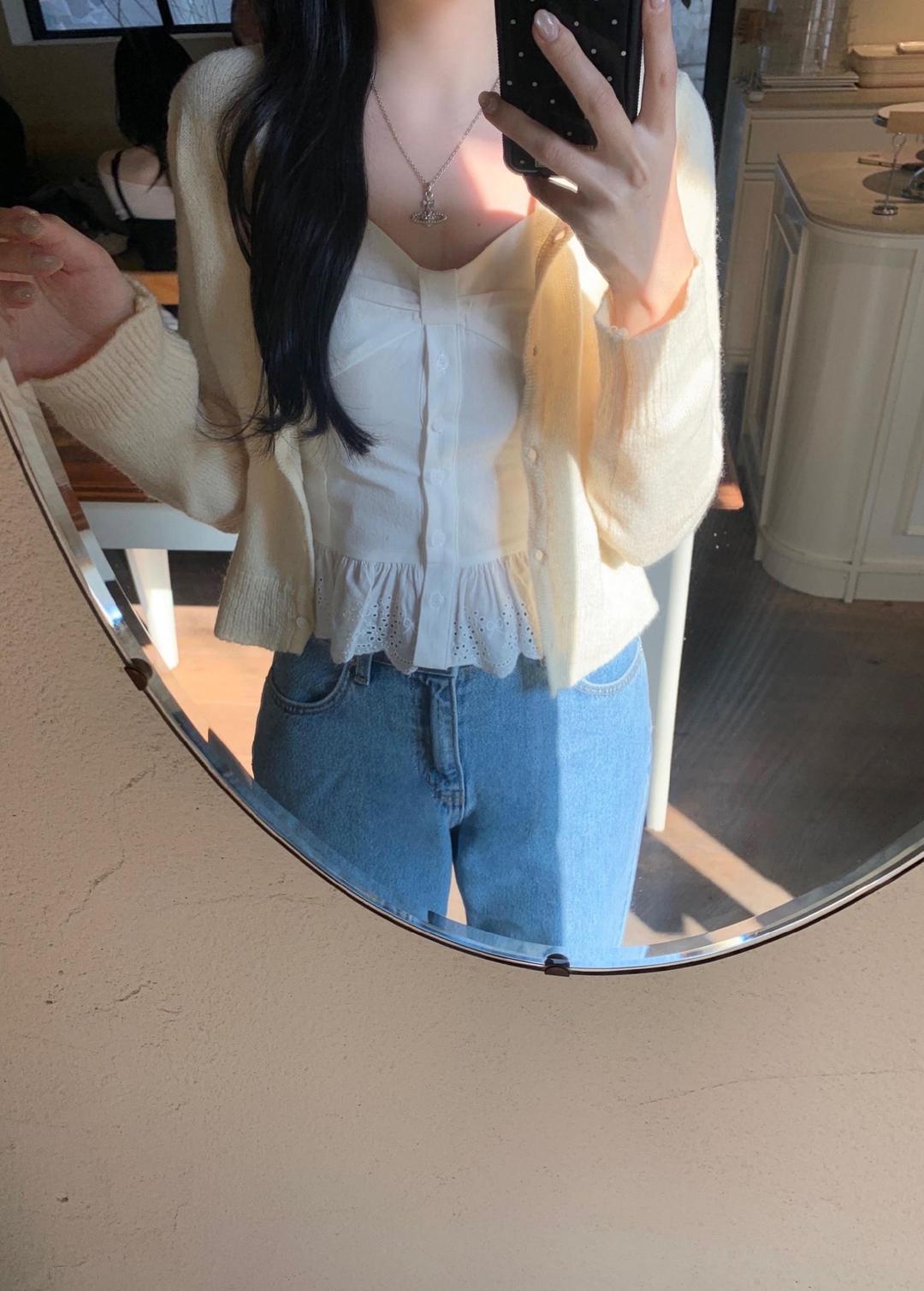 루앤메리 [🎀MADE] 허그 리본 나시 뷔스티에, 어깨끈 조절 스모크 밴딩 벚꽃룩 데이트룩