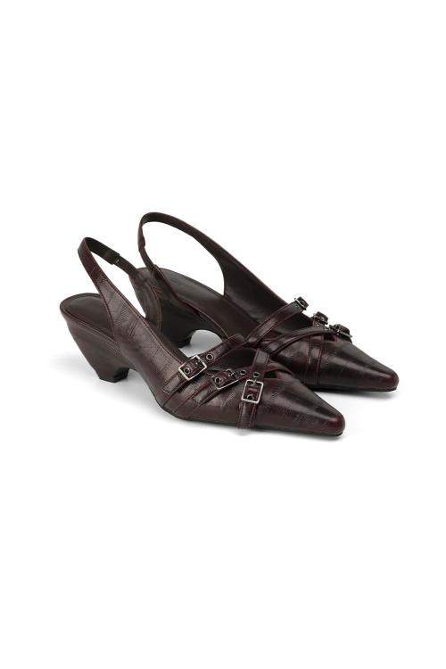 BUCKLE STRAP SLINGBACKS IN BURGUNDY