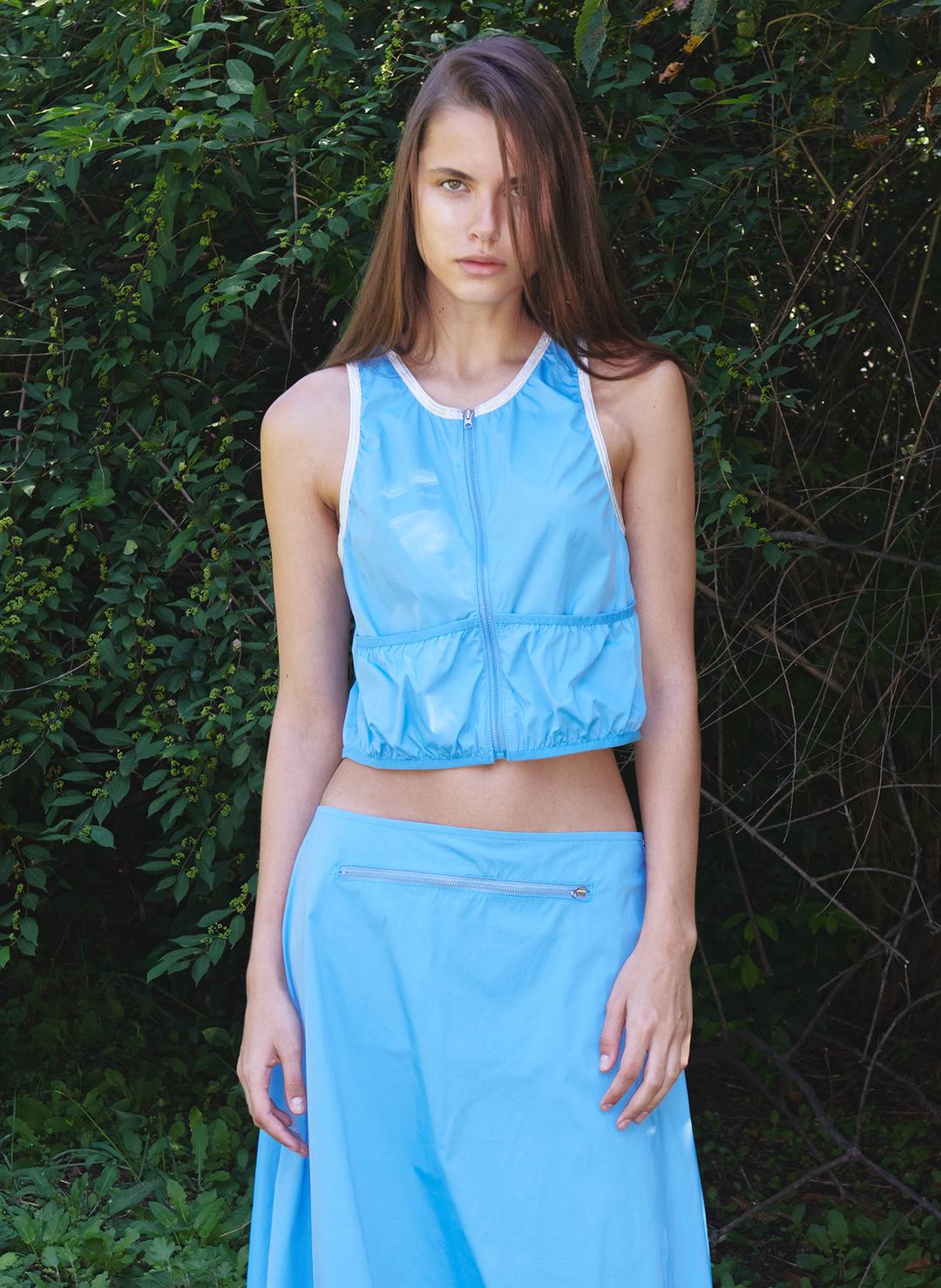 SHIRRING NYLON VEST, BLUE