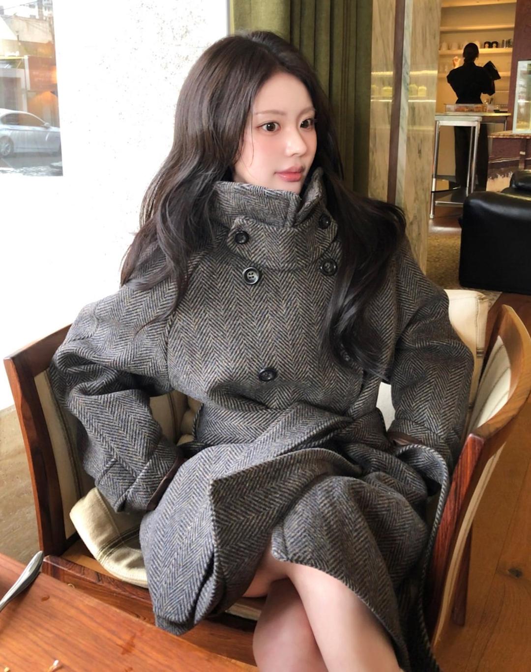 HERRINGBONE WOOL HALF COAT 헤링본 울 하프 코트 12차