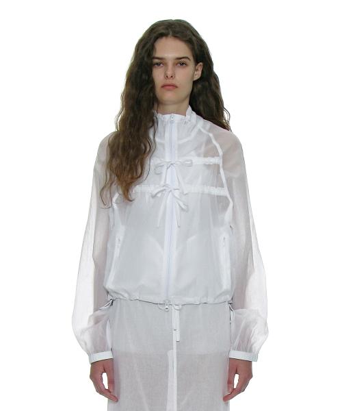 쉬어 리본 트랙 자켓_화이트