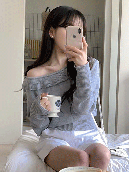 [MD추천] 리즈 프릴 보트넥 썸머니트 - 5C