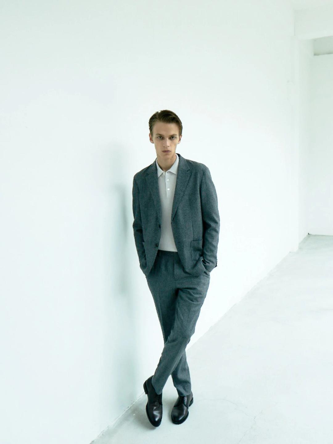 [SMART SET-UP] 울/캐시미어 플라넬 마이크로 패턴 재킷 - 그레이