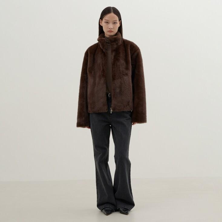 Short Faux Fur Jacket (Dark Brown)