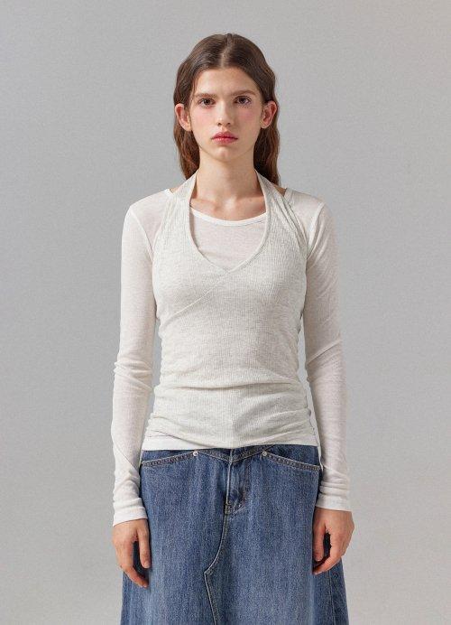 White Layerd Halter Neck T-shirt