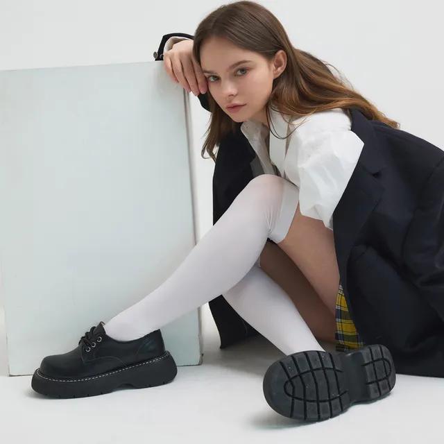 (3/11, 예약배송)[정소민 착용]라운드 토 스티치 레이스업 로퍼 412215009 (4.5cm/2colors)