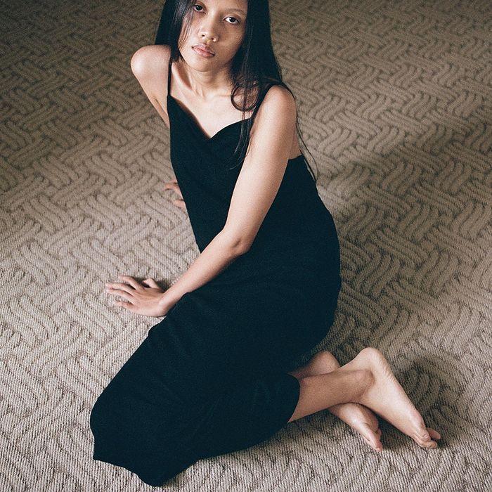 String Sheer Long Dress - black