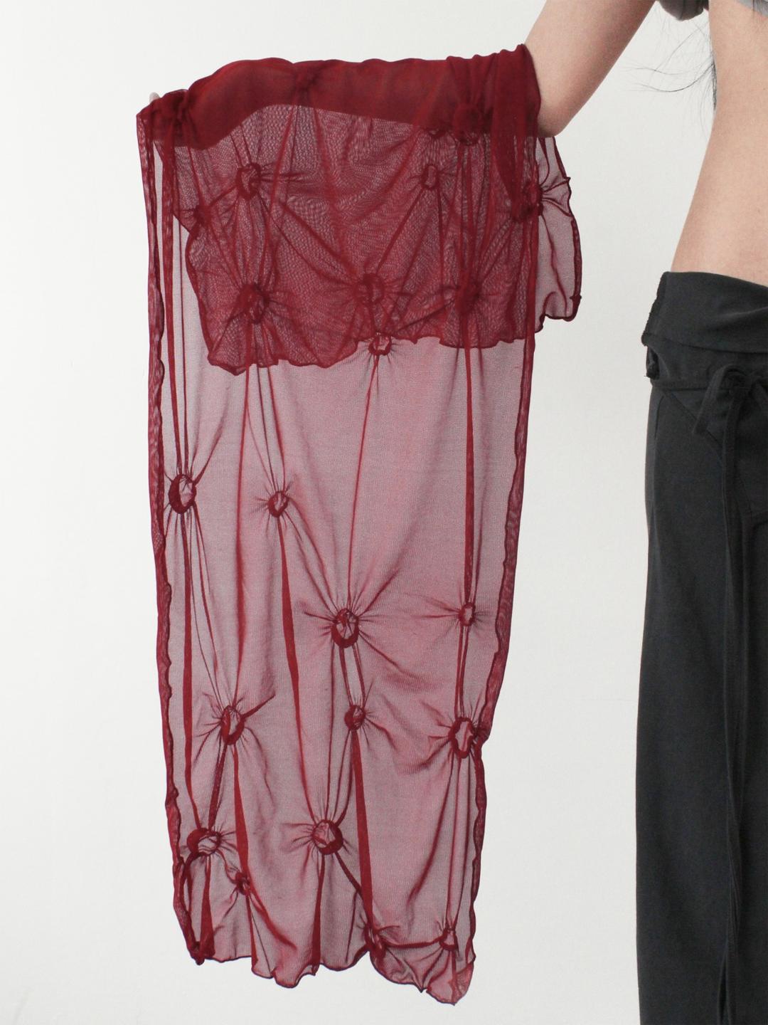 MESH DOT SHIRRED SCARF, RED