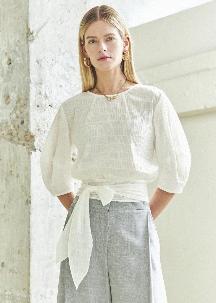 WAIST RIBBON TIE BLOUSE_WHITE