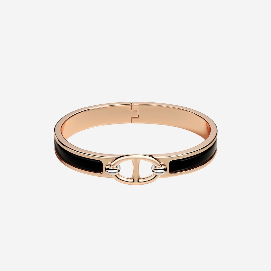 (W) Hermes Mini Clic Chaine D'Ancre Bracelet Rose Gold & Noir