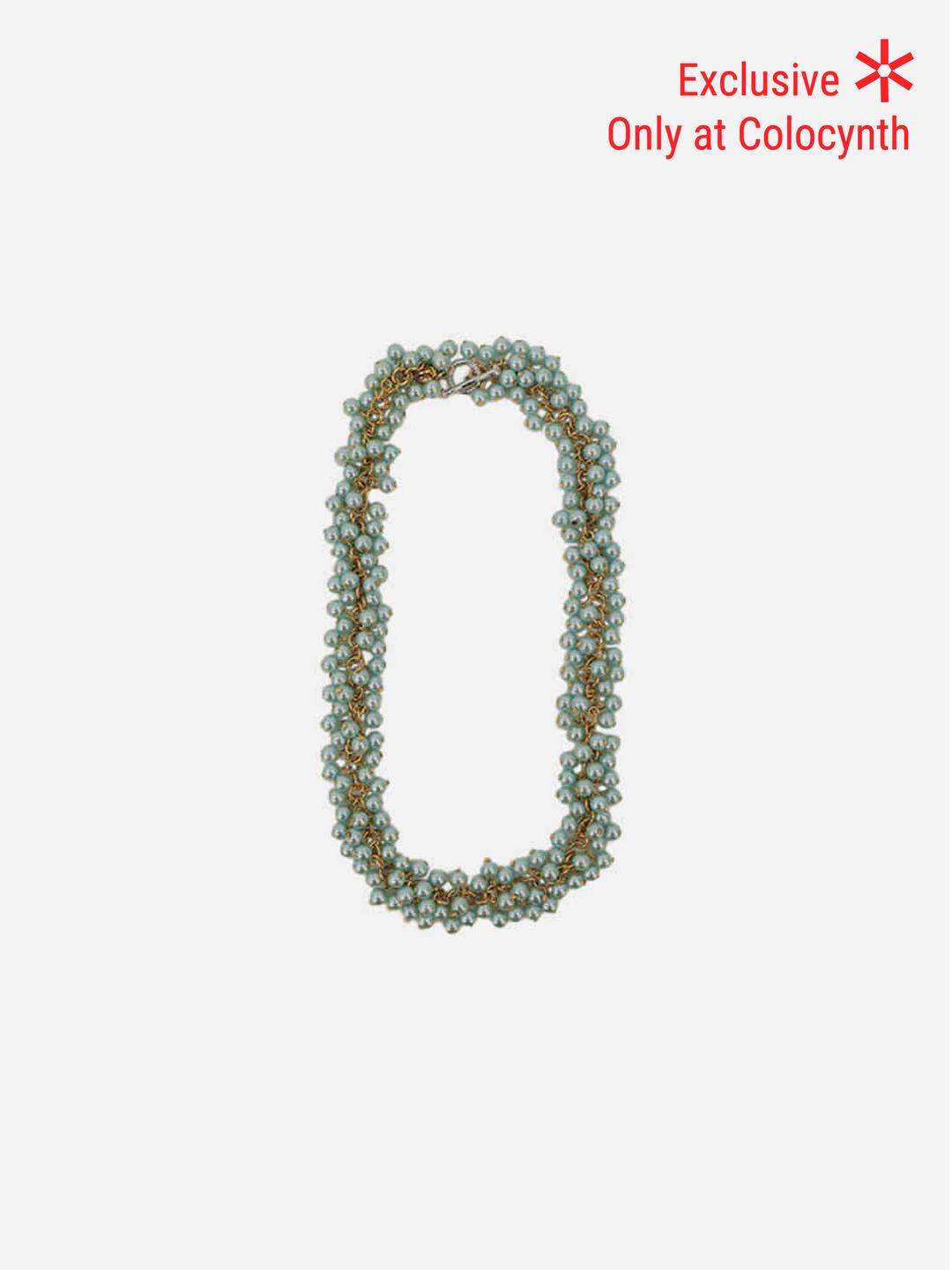 POMPOM NECKLACE LIGHT CYAN BLUE