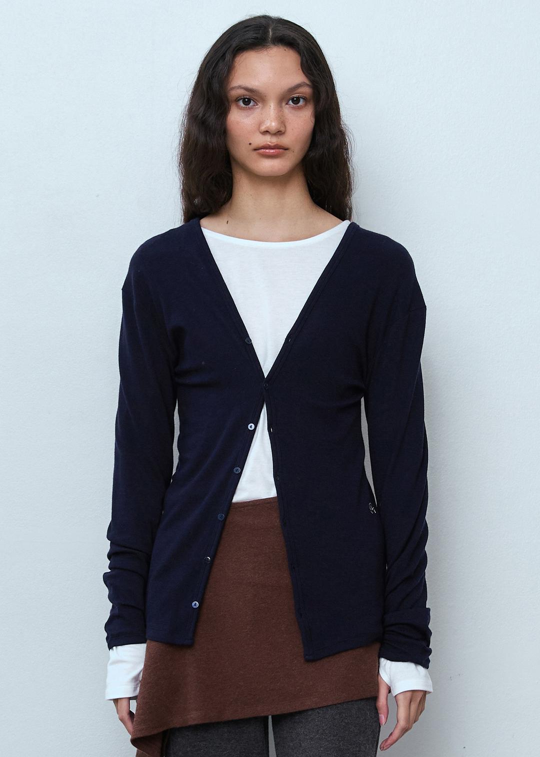 Ribbed Button Cardigan_Navy
