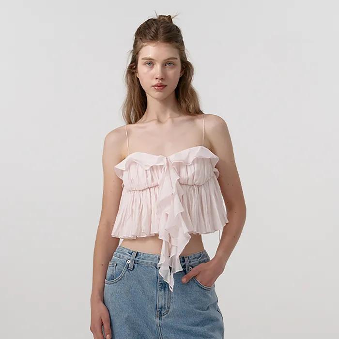 Frill Tiered Sleeveless Blouse_Pink