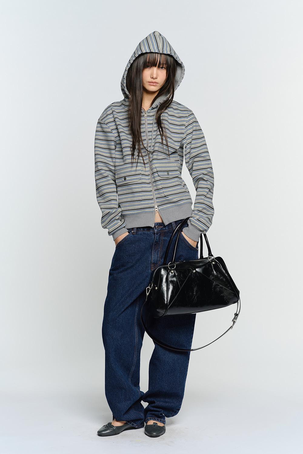 STRIPE FLAP POCKET HOODIE ZIP-UP, GRAY