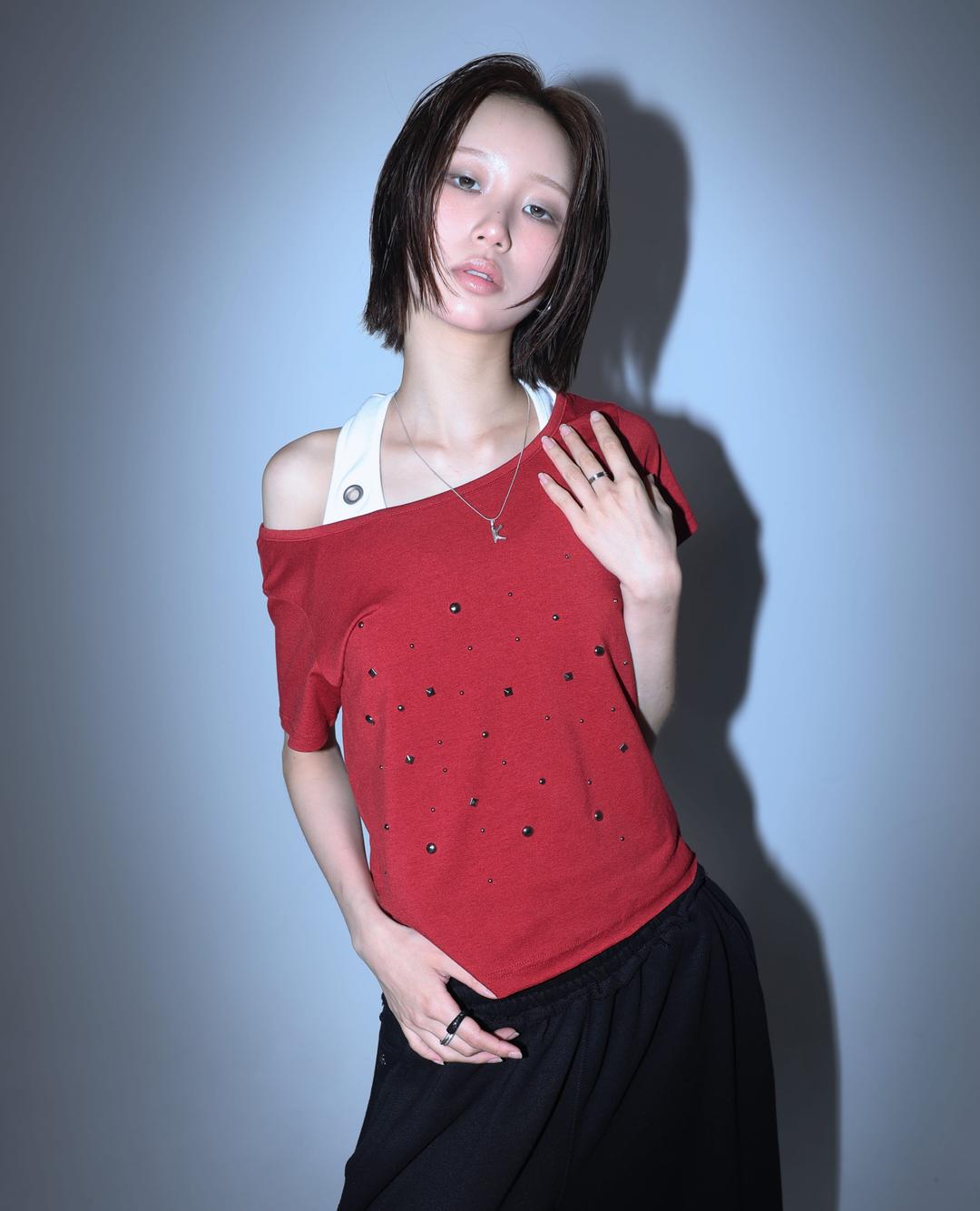 Stud Short Tee (Deep Red)