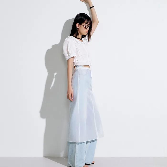 25 Spring_ Off White Sheer Layered Skirt