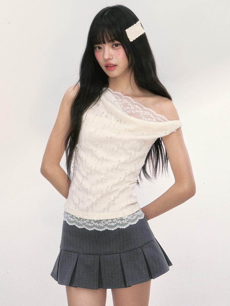 Weekendhub Lace Whimsy One Shoulder Top