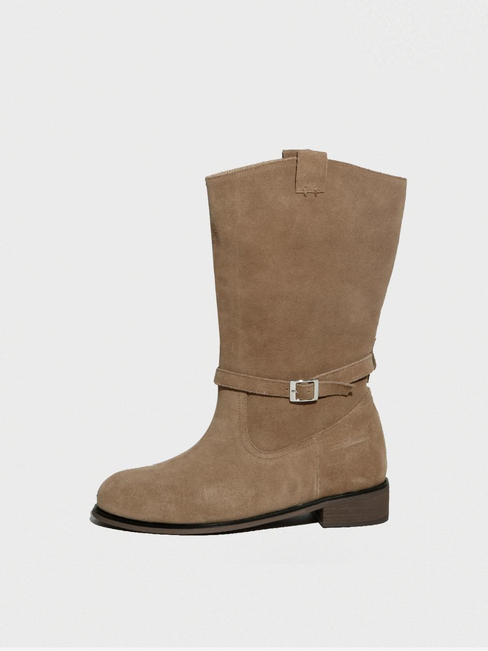 KM107 핸드메이드 카우 스웨이드 스트랩 미들부츠ㅣCAMEL