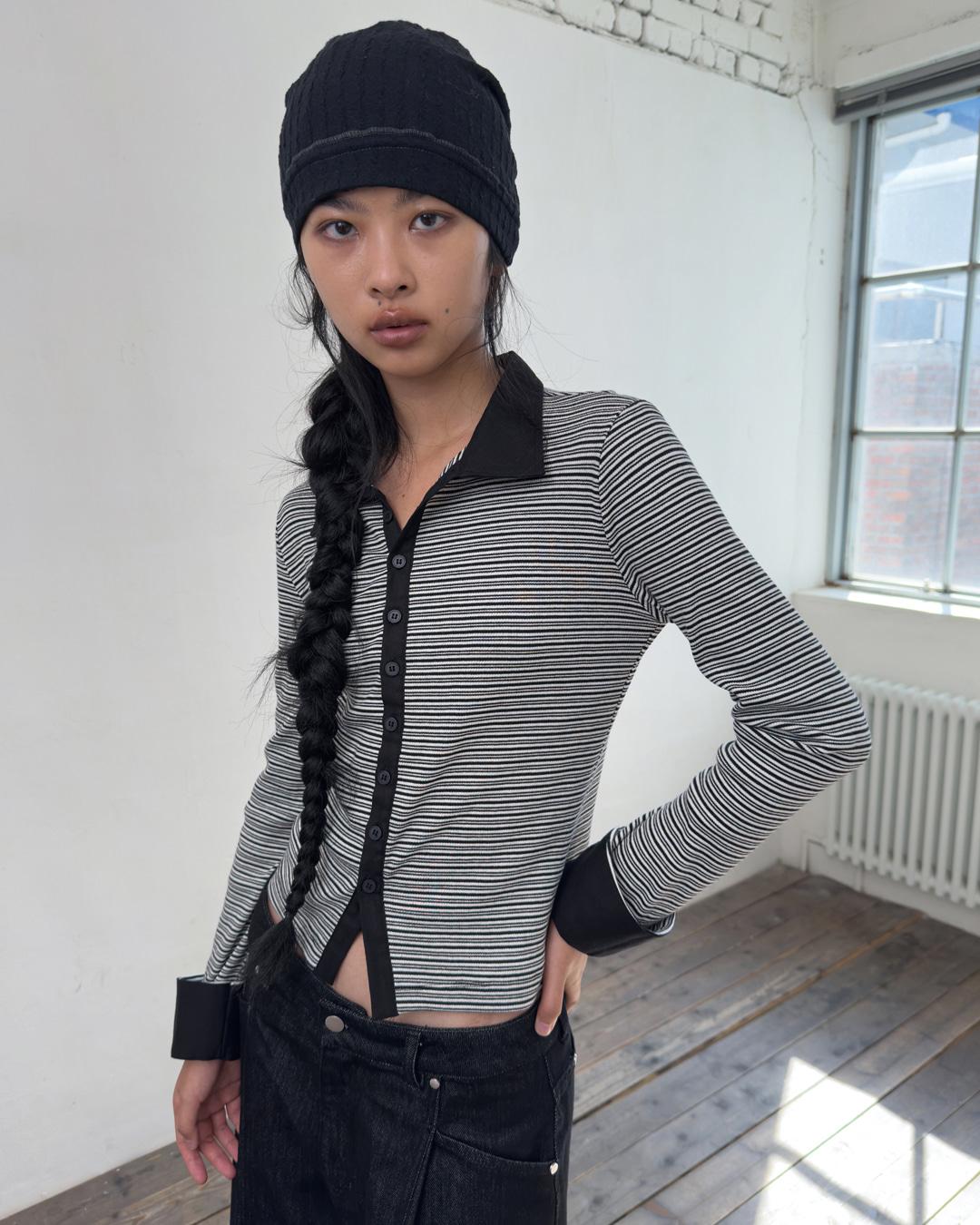 CUFFS COLLAR CARDIGAN T-SHIRT-IVORY