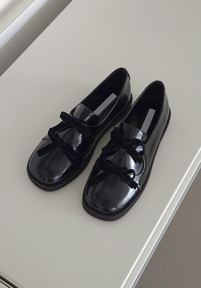 에나멜 더블 리본 로퍼 1cm 2컬러