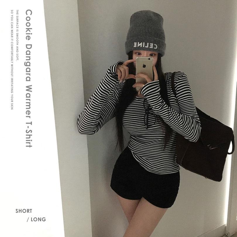 베이델리 [🔴라이브 앵콜 세일][MADE/도트,무지ver.추가]쿠키 단가라 워머 레이어드 티셔츠